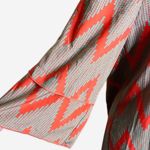 GLAM Orange & Teal Chevron Print Bell Sleeve Tunic Dress Size S - Picture 5 of 8